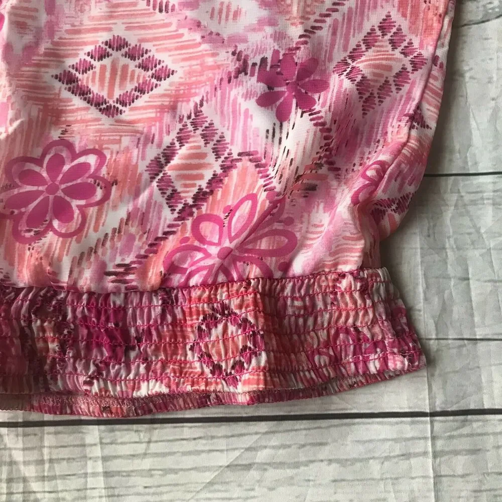 Justice Girl’s Pink Floral Tribal Print Elastic Blouse Kid’s Youth Size 8